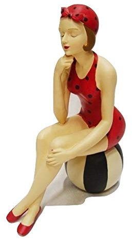 Deko Dekofigur Polyresin Figur Vintage Nostalgie Motiv: Lady Dame sitzend auf Ball Höhe 38 cm