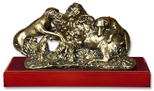 Trophäe aus Kunstharz Jabali + Hunde mit Sockel