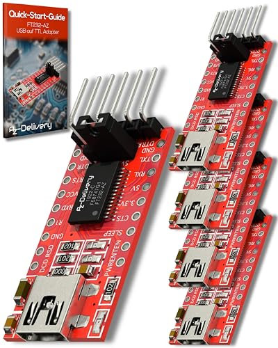 AZDelivery FT232RL Adaptador,USB a TTL Serial Adaptador Convertidor, Módulo convertidor 3.3 V y 5V Compatible con Arduino con E-Book Incluido!