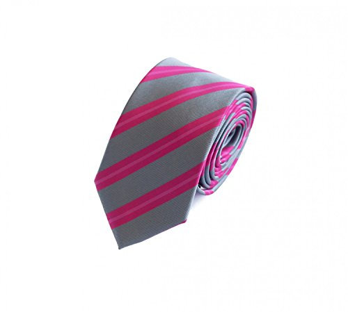 Fabio Farini - Modern gestreifte Herren Krawatte in 6cm - Passend fürs Büro zum Anzug durch Robuste Pflegeleichte Mikrofaser Grau-Rosa