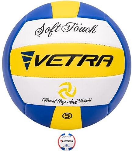 VETRA Volleybälle weich berühren Bälle Größe 5 Officially Gelb/Blau/Weiß Or Grün/Blau/Weiß Strand im Freien Innen Sporthalle Spiel New (Gelb/Blau/Weiß)