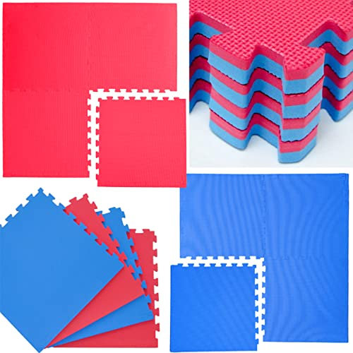 EYEPOWER Set 4 pièces Tapis Puzzle de Fitness Protection Sol de Sport en EVA épais 20mm Extensible réversible Bleu Rouge