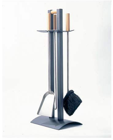 Lienbacher Kaminbesteck aus Edelstahl anthrazit beschichtet, Buchengriffe mit Haltesicherung 3-TLG.