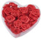 Satin-Rosen 20 mm rot, Herzbox mit 30 St.