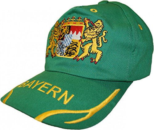 German Wear Trachten Basecap Cappe Hut Bayernmuster mit gesticktem Bayerischen Wappen, Farbe:Grün