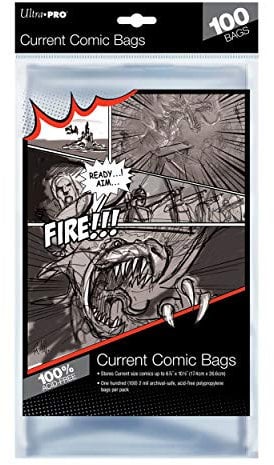 Ultra Pro 81975 Comic Bags-Current Size 17.5Cm X 26.5Cm (100Ct) X1, Multi Colour, 6-7/8 inch x 10-1/2 inch