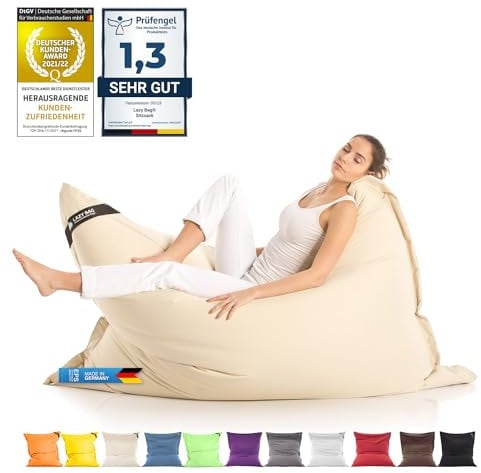 LAZY BAG Riesen-Sitzsack Classic XXL 140x180 cm | Sitzkissen 2-in-1 für relaxtes Sitzen & Liegen | Bequeme Indoor & Outdoor Momente Dank 4 Mio. EPS-Perlen für perfekte Ergonomie | waschbarer Bezug
