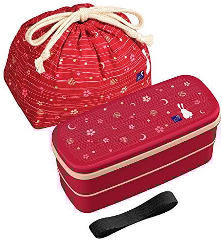 OSK – Boîte à bento motif lapin et lune avec baguette et sac, passe au micro-ondes et au lave-vaisselle, rouge - PW-28C