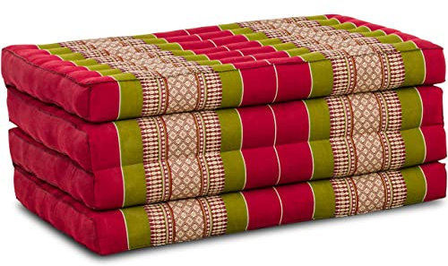 livasia Nachhaltige Klappmatratze aus Kapok - 200x80x8cm - Gästematratze, Faltbare Matratze für Van, ökologische Yogamatte, klappbares Gästebett, Liege für Garten und Balkon (Rot/Grün)