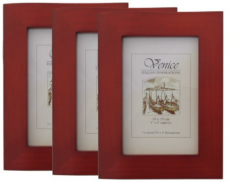 3 er Set Bilderrahmen Holz 10 x 15 rot braun geschwungenes Profil Echt-Glas Portrait-Rahmen Foto-Format