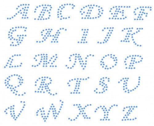 Alphabet Letter Sheet Fancy Small Blue Iron-On Rhinestone Crystal Tshirt Transfer Patch