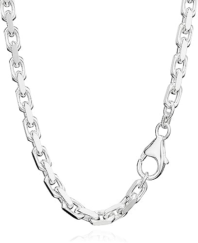NKlaus massive Ankerkette 925er Silber, diamantiert, Herren/Damen, 4,5mm | Sterling-Silberkette für Herren und Damen, Ankerkette und Halskette