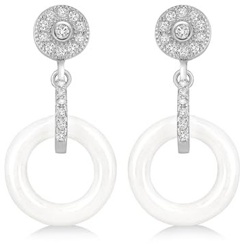 Tuscany Silver Damen Ohrhänger Rhodiniert Sterling Silber Cluster Weiß Keramik und Weiß Zirkonia