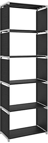SONGMICS Storage Shelf, 5-Tier Bookcase, Garment Organiser, Each Shelf Holds 5 kg, 50 x 30 x 180 cm, for Living Room, Bedroom, Closet, Black LSN15H