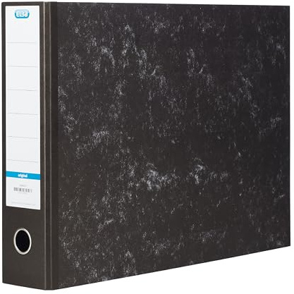 Elba A3 Landscape Lever Arch File, High-Capacity 80mm Spine Holds Up to 630 Sheets, Paper-Covered Board with Metal Lever Mechanism, Spine Label, Black Cloud Effect, 1 Folder