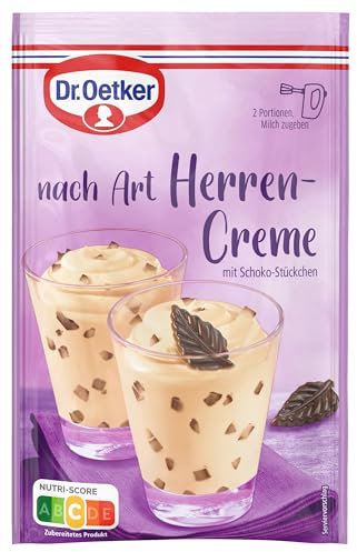 Dr. Oetker nach Art Herrencreme 12er Pack, 12 x 62 g Dessertpulver mit Schokostückchen zur Zubereitung eines Desserts nach Art Herrencreme.