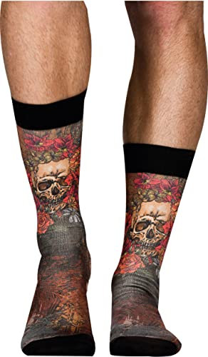 Wiggle Steps Skulls & Roses - Calzini da uomo, Rosso, Taglia unica