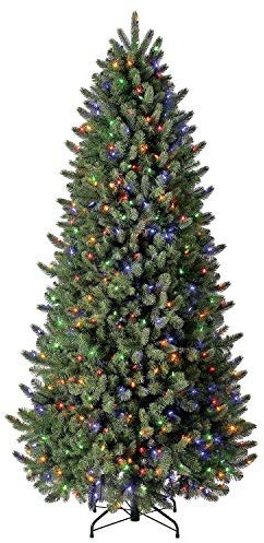 Evergreen Classics 7.5 Feet Pre-Lit Vermont Spruce Artificial Christmas Tree, Remote-Controlled Color-Changing LED lights