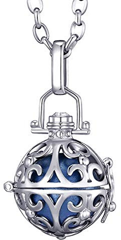 Morella Damen Halskette Edelstahl 70 cm mit Ornament Anhänger und Klangkugel blau Ø 16 mm in Schmuckbeutel