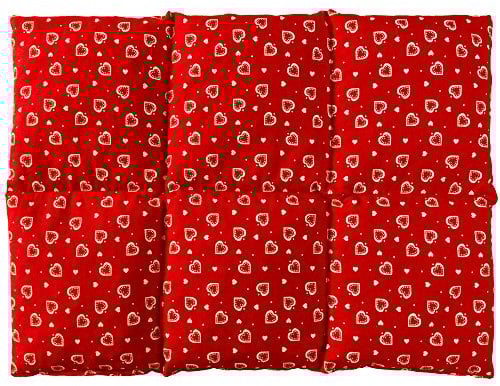 Bio-Dinkelkissen groß 40x30cm 6-Kammer - Herzen-rot - Wärmekissen Dinkel Körnerkissen für Mikrowelle und Backofen - Dinkel-Kissen 30x40 - Herzen-rot