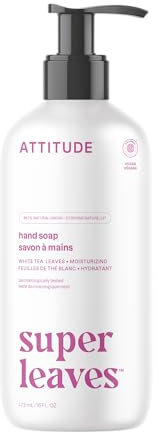 ATTITUDE Liquid Hand Soap, EWG Verified, Plant and Mineral-Based, Vegan Personal Care Products, White Tea Leaves, 473 mL