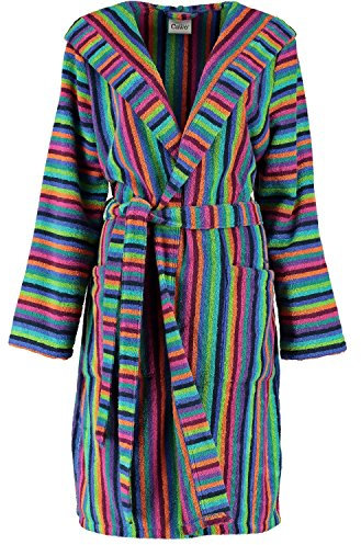 Cawö Damen-Bademantel Lifestyle mit Kapuze Walk-Frottier bunt Größe 40/42