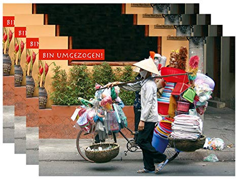 15 Postkarten bin umgezogen Asien witzig Fahrrad 1501