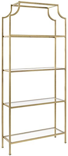 Crosley Furniture Aimee Bookshelf with Glass Shelves, Bookcase Storage, Gold and Glass