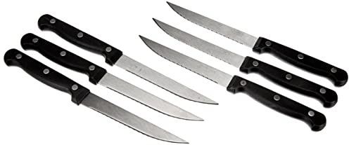 Lot de 6 Couteaux à Steak 3 Rivets Acier Inoxydable/ABS Noir, 19 cm