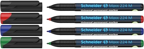 Schneider 224 M Universal-Marker (Permanent, 1 mm, Cap-Off-Ink) 4er Etui schwarz/rot/blau/grün