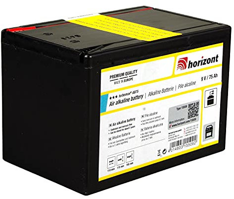 horizont turbomax AB75 Weidezaunbatterie 9 Volt, Alkaline Weidezaun Batterie 75 Ah, für Weidezaungeräte 9 Volt, hoher Spannungsverlauf über gesamte Lebensdauer