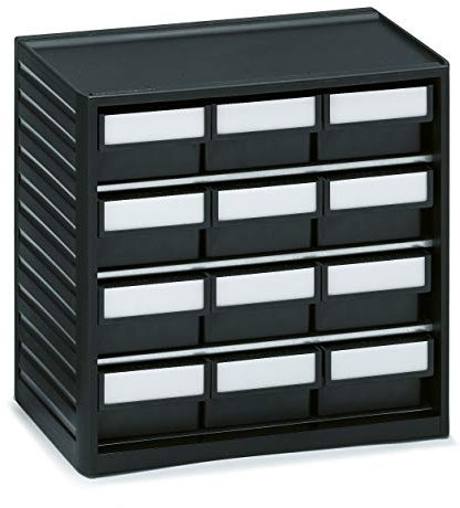 Treston Kleinteilmagazine, Halbleitfähiges Prolypropylen, Gehäuse: Schwarz, BxTxH 310x180x290 mm - 12 Schubladen schwarz