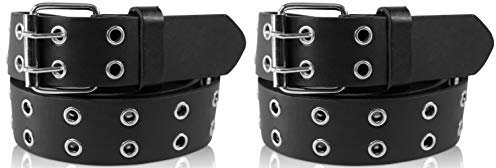 SCAMODA Nietengürtel im 2er Set mit Doppel-Lochnieten, Ösen und Dornschließe für Damen und Herren (Schwarz/Schwarz - 120/BW105 - Br. 3,5cm)