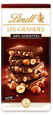 Lindt - Tablette 34% Noisettes LES GRANDES - Chocolat Noir, 150g