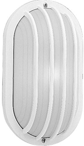 Progress Lighting 1-Light UV Stabilized Ribbed Frosted Polycarbonate Shade Modern Outdoor 10-1/2 Wall or Ceiling Light, Bulkheads Collection, Outdoor, P5705-30, White