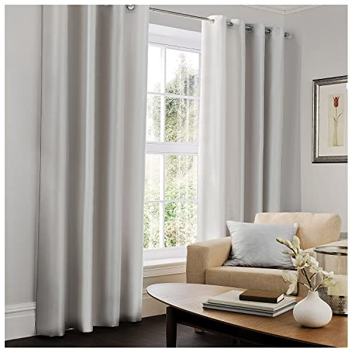 Gaveno Cavailia Luxury Fully Lined Plain FAUX SILK EYELET CURTAINS With Tie Backs Silver 66x72 Inches