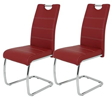 Hela Tische, 2er Set Schwingstuhl, Küchenstuhl Flora, Kunstleder Bordeaux, Griffmulde, Metallgestell verchromt, 42x57x98 cm