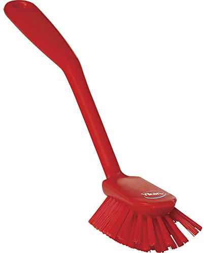 Vikan 42374 Dish Brush with Scraping Edge, Red, Medium, 280mm Length, 60mm Width, 55mm Height
