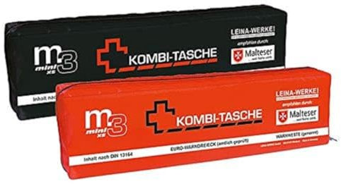 LEINA-WERKE REF 14042 Leina Kfz-Mini-Kombitasche M3 XS, Inhalt DIN 13164, Black/White-red Print