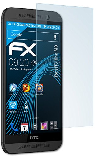 atFoliX Schutzfolie kompatibel mit HTC One M9 Folie, ultraklare FX Displayschutzfolie (3X)