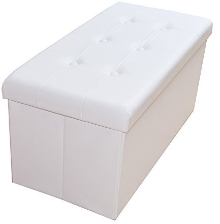 Style home Sitzbank Sitzhocker mit Stauraum, Faltbare Sitztruhe Fußbank Aufbewahrungsbox Polsterbank, belastbar bis 300kg, Kunstleder, 76 * 38 * 38 cm (Weiß)
