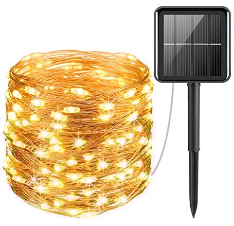 Criacr Solar Garden Lights, 100 LED 10M Solar String Lights, Copper Wire Solar Fairy Lights, Waterproof Indoor/Outdoor Solar Decoration Lights for Tree, Garden, Home, Wedding, Party (Warm White)