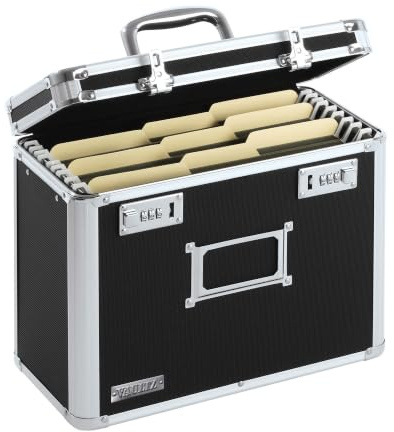 Vaultz Locking File Organizer Box with Combination Lock, Letter Size 14 x 7 x 12.19, Black
