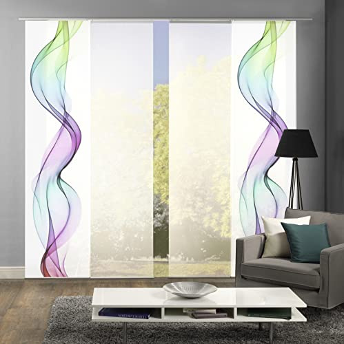 HOME WOHNIDEEN 80265 Schiebegardine Alberta, Digitaldruck Seidenoptik, 245x60 cm, Set, Farbe:Multicolor, Größe:245 x 60 cm, Anzahl:4er Set (2X Bedruckt, 2X Uni)