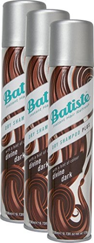Lot de 3 shampoings secs Batiste Divine Dark de 200 ml chacun - Avec une touche de couleur pour cheveux bruns moyens et foncés - Frais pour tous les types de cheveux