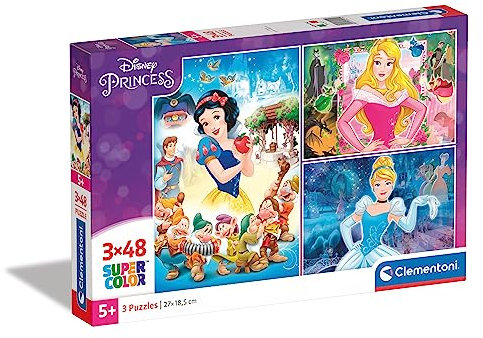 Clementoni 25211 Supercolor Princess – Puzzle 3 x 48 Teile ab 4 Jahren, buntes Kinderpuzzle mit besonderer Leuchtkraft & Farbintensität, Geschicklichkeitsspiel für Kinder