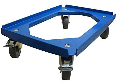 Transportroller (WTR/B/W641/1/100/SP/2F) Rollwagen 600x400 mm, blau, graue Gummiräder Kistenroller, mit 2xFeststeller