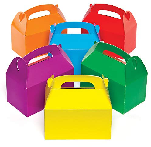 Baker Ross AG745 Bunte Party-Geschenkschachteln für Kinder zum Basteln, Dekorieren und Füllen (6 Stück), Sortiert, 15.5cm x 8.5cm x 9cm, Blau, Gelb, Rot, Grün, Orange, Violett
