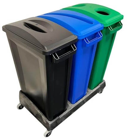 Set of 3 87 Litre Containers in Black, Green and Blue complete with a Triple Dolly by Chabrias Ltd