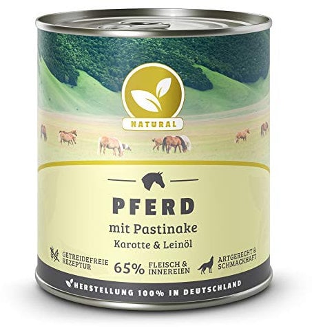 Hundeland Natural - Pferd + Pastinake - 6 x 800 g - getreidefreies Hundefutter - Nassfutter für alle Hunderassen - viel frisches Fleisch - artgerecht & besonders gut verträglich